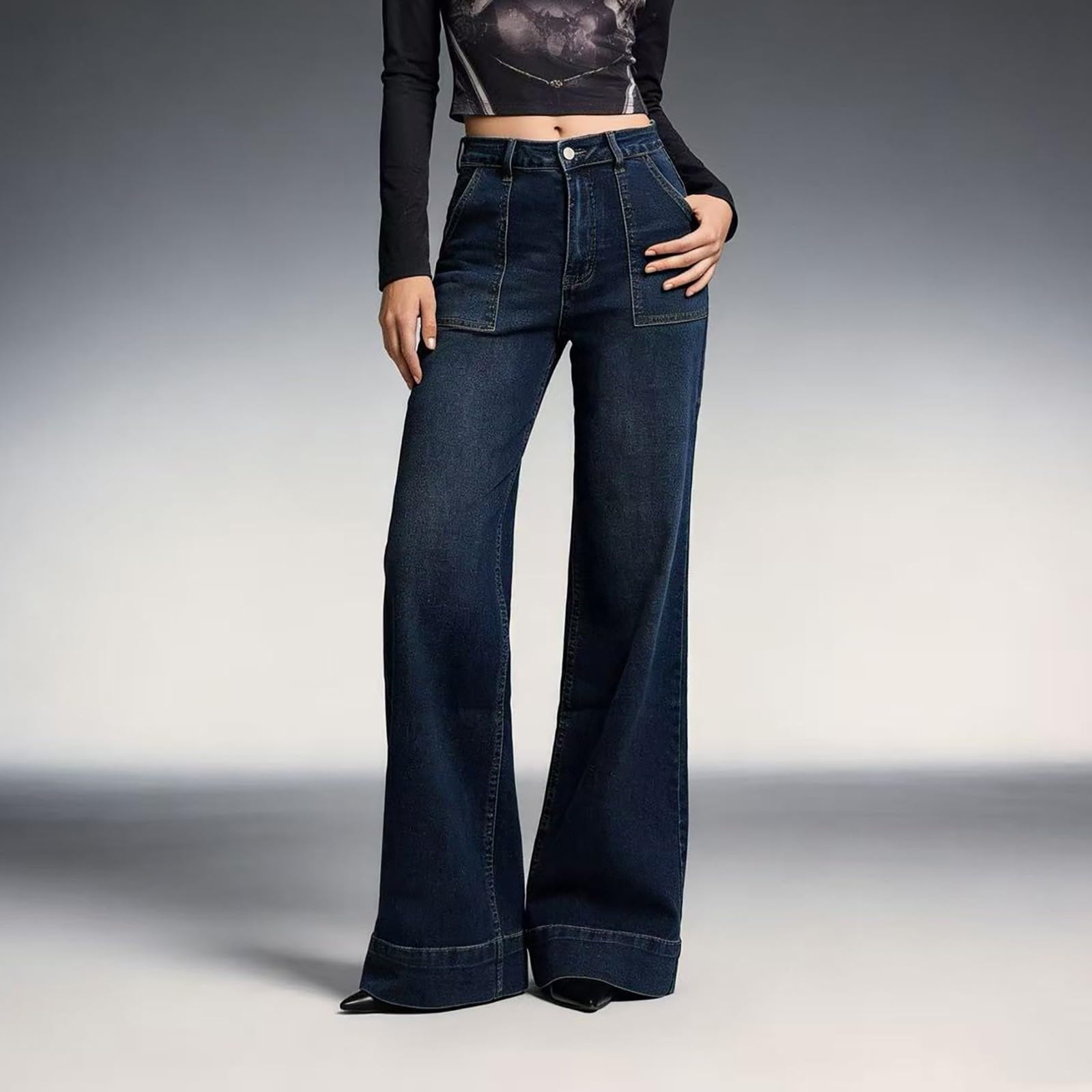Jeans Donna Larghi Jeans Elasticizzati Gamba Larga Casual Pantaloni Vita Alta Curvy Leggeri Tempo Libero Pantaloni Denim Baggy Larghi Palazzo Taglie Forti Pantalone Comodi Moda Hiphop