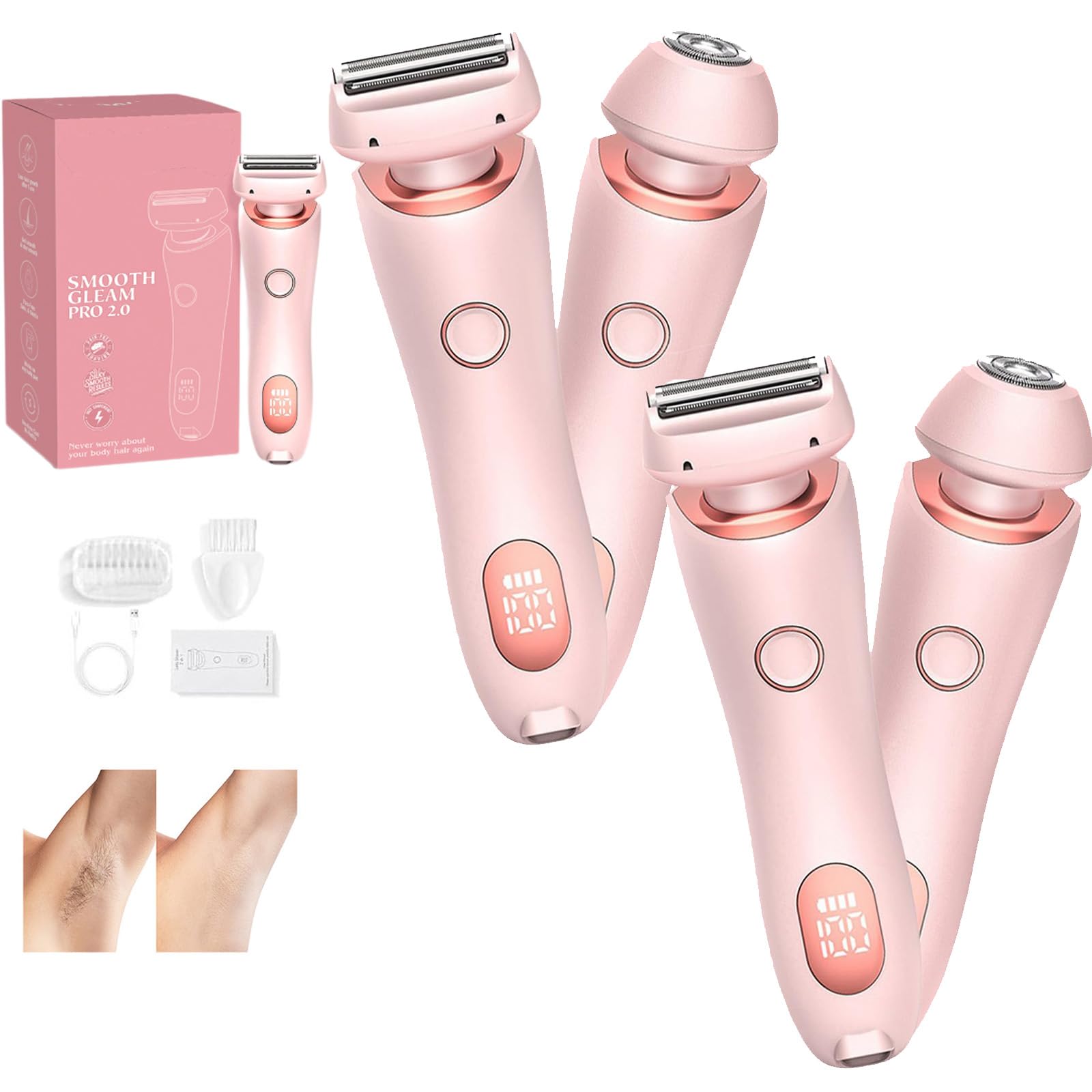 Rasierer Damen Elektrisch, Intimrasierer für Frauen,Smooth Skin,Elektrische Trimmer Rasierer mit LED-Anzeige für Damen (2 Stück)