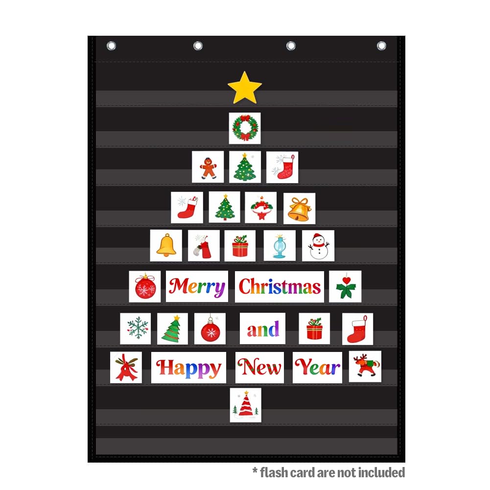 VNOM Standard Pocket Chart Clear 10 Pockets Chart for Classroom & Home Heavy Duty Hanging Pocket Chart for Word Wall/Letter Cards/Sentence Strips,28x43 Inch（Black)