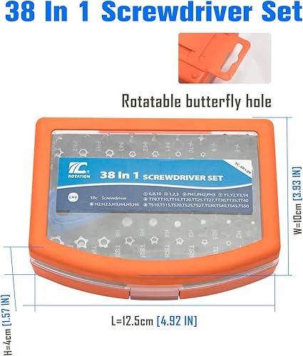 Miniatura 10 de ROTATION Juego de 44 brocas con destornillador de trinquete de 14, estuche portátil, acero CR-V, mango de accionamiento y broca hexagonal