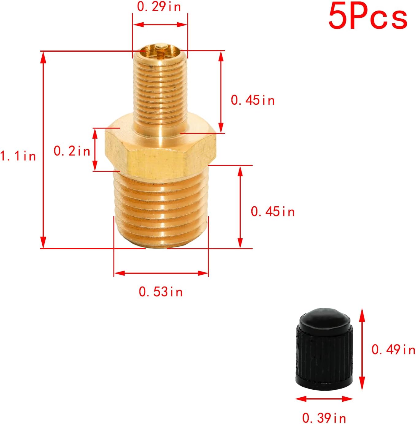 Lilaly Schrader Valve, Air Valve, Schrader Valves, Air Tank Valve, Schrader Valve Core with 1/4''NPT Male Threads for Air Compressor Tanks (5 Pcs)