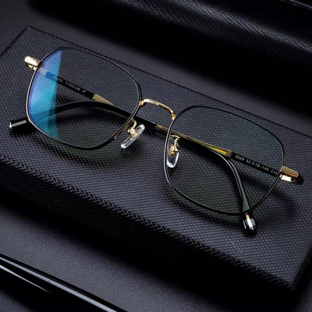 COKYIS Schwarz Gleitsichtbrille Klassische Lesebrille Quadratisch Multifokale Computerbrille Titan Presbyopie Sehhilfe Brille Superleichte Lesebrillen (Color : Gold, Size : +3.0)