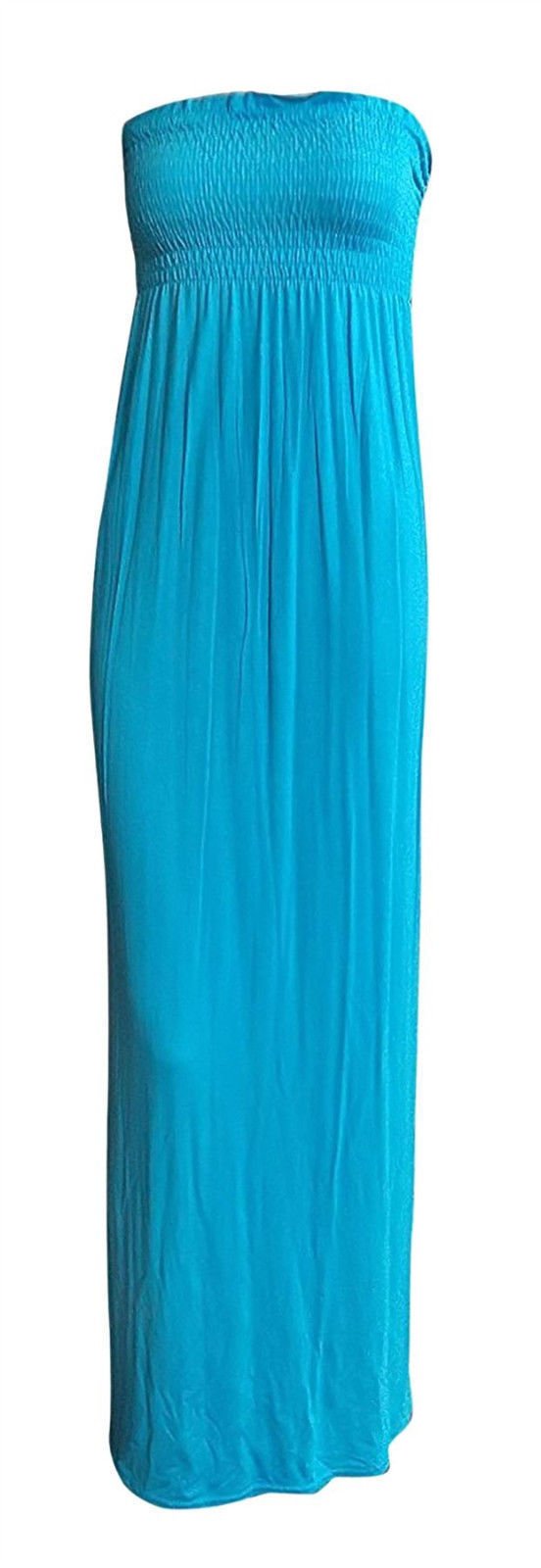 GirlzWalk Women's Ladies Plain Sheering Boob Tube Maxi Dress Soft Stretchy Long Dress (Turquoise, ML 12-14)