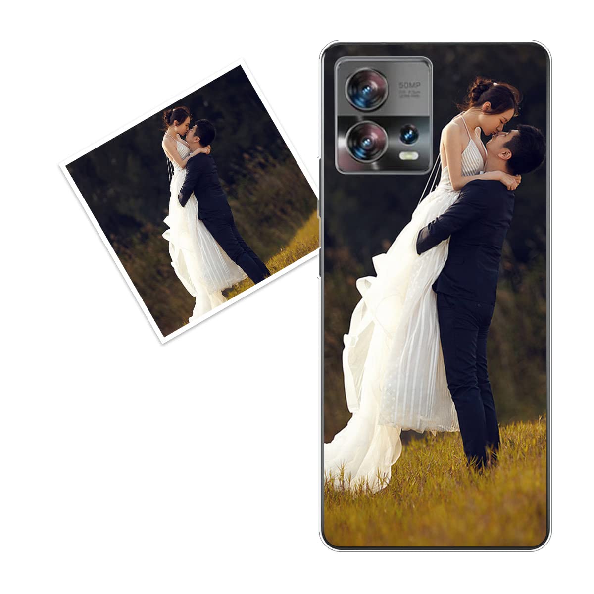 KARTXITAI Cover Personalizzata Compatibile con Motorola Edge 20 Lite con Foto Testi logo,Custodia Morbido TPU Silicone Gel Trasparente Custom Case con Immagine,Testo+1 x Cinturino Universale