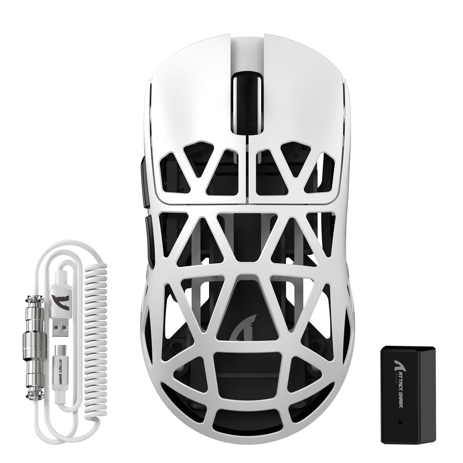 ATTACK SHARK R2PRO 45g Superlight Ratón de Aleación de Magnesio, Sensor PixArt PAW3950, 42000DPI Ultraligero Mouse, 8000Hz Sondeo inalámbrico, Cableado/2,4G/BT, con Cable en Espiral, PC/Mac, Blanco