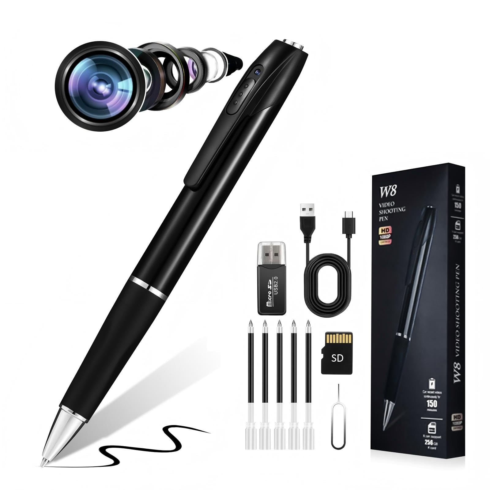 1080P Body Camera Pen,Long Battery Life, Easy to Use, Micro Pen Camera for Capture Every Moment【2025 Upgrade 】 (Silver Black)