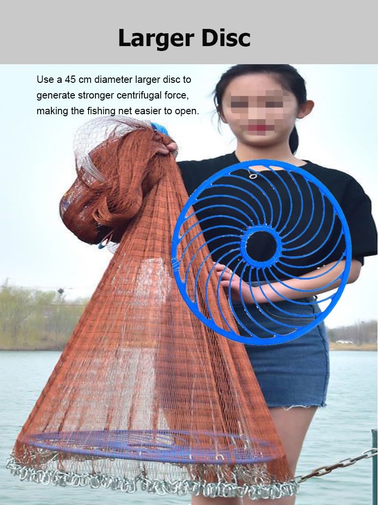 Red de fundición de Pesca de Radio de 4-16 pies con Disco y Cadena de Acero, Red de fundición de Nylon de Nylon de Alta Resistencia para Principiantes