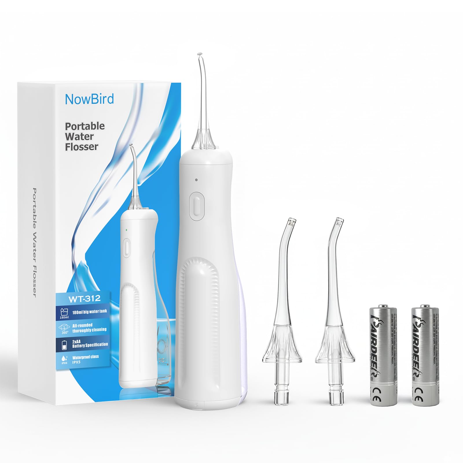 Now Bird Water Dental Flosser Teeth Pick: Portable Oral Irrigator, 3 Modes Cordless Water flosser,Battery Operated, IPX5 Waterproof Flossing Machine for Teeth Cleaning for Travel Home - White-image-30