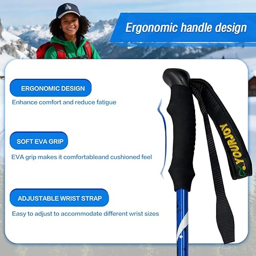 Miniatura 6 de Bastones de senderismo para senderismo, paquete de 2 unidades, antideslizantes, ajustables, plegables para senderismo o caminar, palos de aluminio