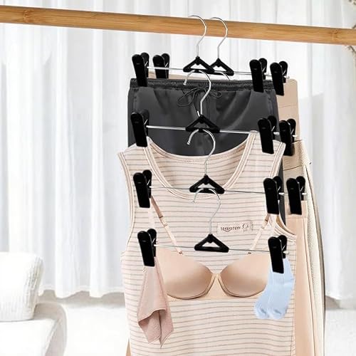 Miniatura 10 de NORTHERN BROTHERS Paquete de 50 perchas para pantalones, perchas apilables con clips para faldas y pantalones cortos, plástico que ahorra espacio