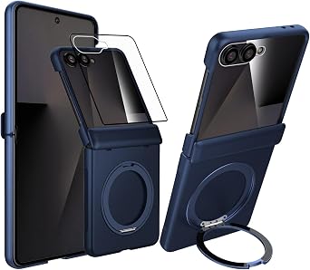 Magnetic Case for Samsung Galaxy Z Flip 7 Case, Compatible with Mag-Safe, Center Hinge Protection, 360 Rotating Finger Ring Holder with Built-in Screen Protector PC Material for Galaxy Z Flip 7 2025