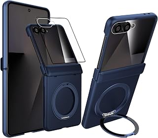 Magnetic Case for Samsung Galaxy Z Flip 7 Case, Compatible with Mag-Safe, Center Hinge Protection, 360° Rotating Finger Ring Holder with Built-in Screen Protector PC Material for Galaxy Z Flip 7 2025