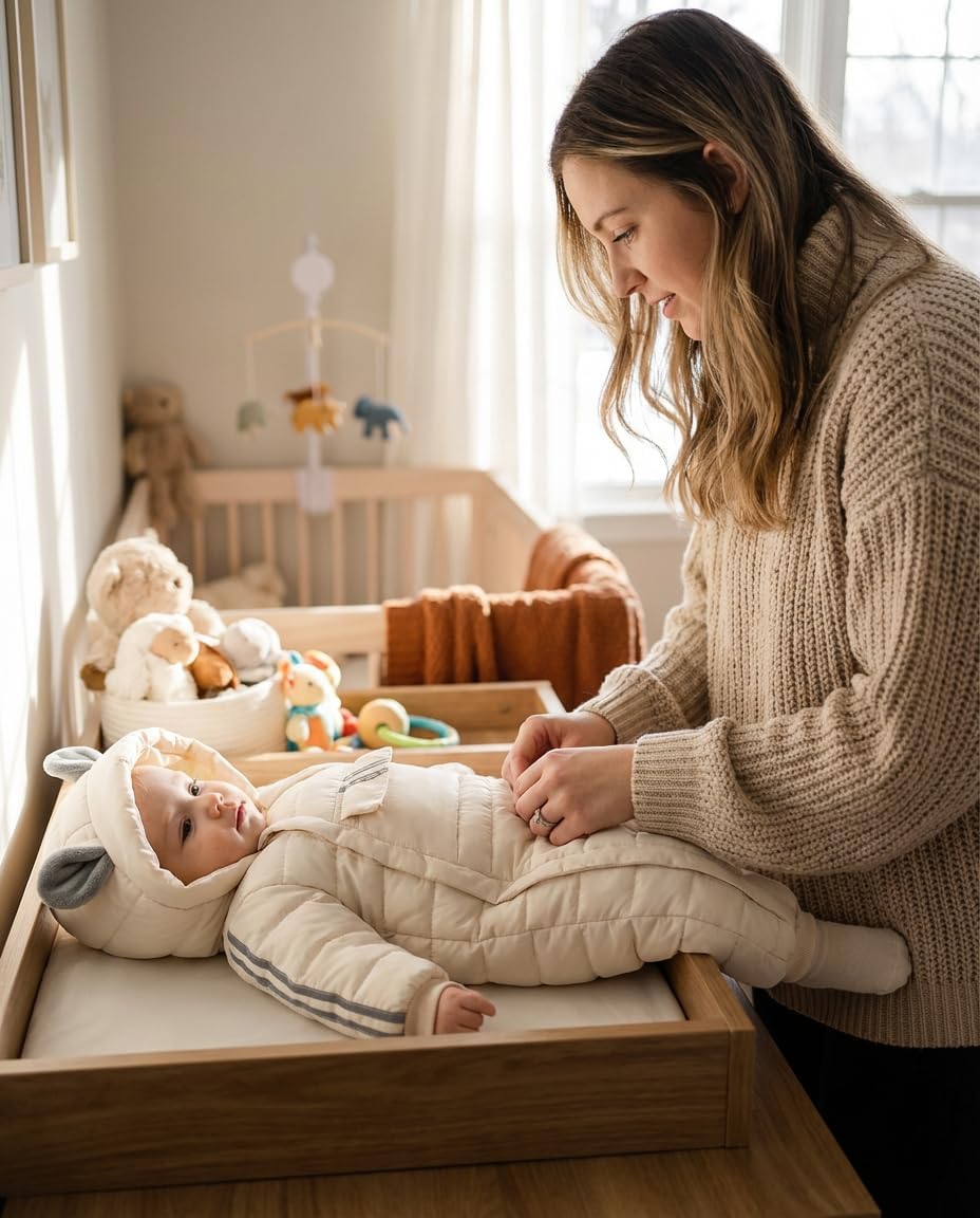 JiAmy Baby Snowsuit Baby Bear Hooded Winter Outfit Double Girl Boy Zipper Winter Clothes Romper - Image 5