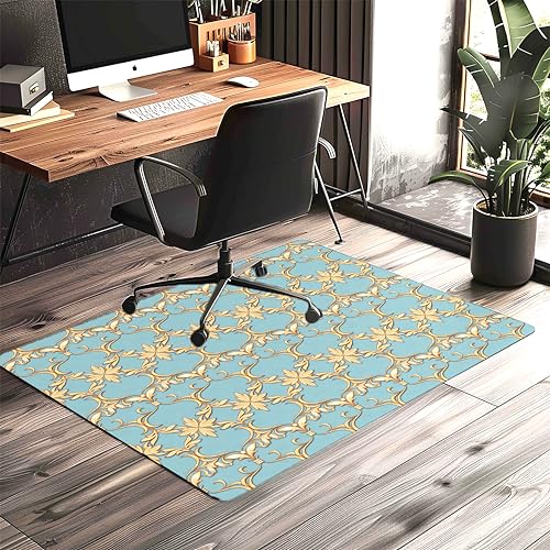 Elegant Blue Tile Chair Mat for Hardwood Floors – Durable Portuguese Ceramic Design, Anti-Slip Protection, Ideal for Home Office Desks (55"x39.4") - Image 2