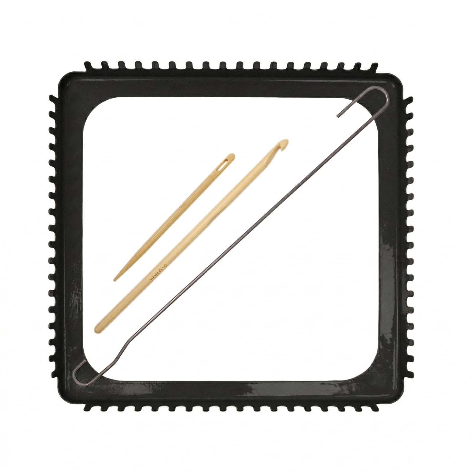 Photo 1 of ULIONTAC 7.5 Inch Solid Metal Square Weaving Loom Tool with Needle Hook for Knitting Sewing DIY Craft Board Elastic Hoop and Yarn Weave Plate Beginner-Friendly Black