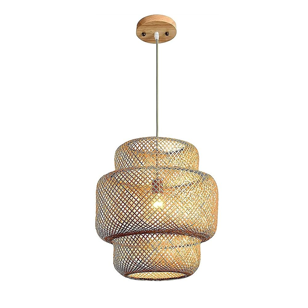Bloohk One Color Domed Natural Rattan Pendant Light, Handwoven Hanging Lamp