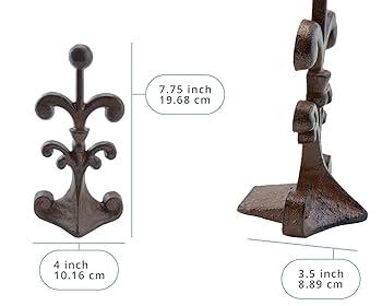 Fleur De Lis Cast Iron Door Stop | Decorative Door Stopper Wedge | With Padded Anti-Scratch Felt Bottom | Vintage Design | 10x8.9x20.3 Cm- By Comfify (Rust Brown