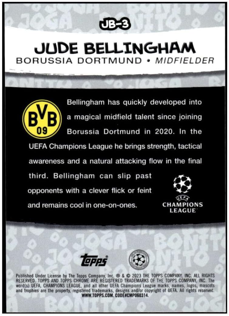 JUDE BELLINGHAM SSP 2022-23 Topps Chrome UEFA Competitions Joga Bonito Refractor #JB-3 Club NM+-MT+ Soccer Case Hit