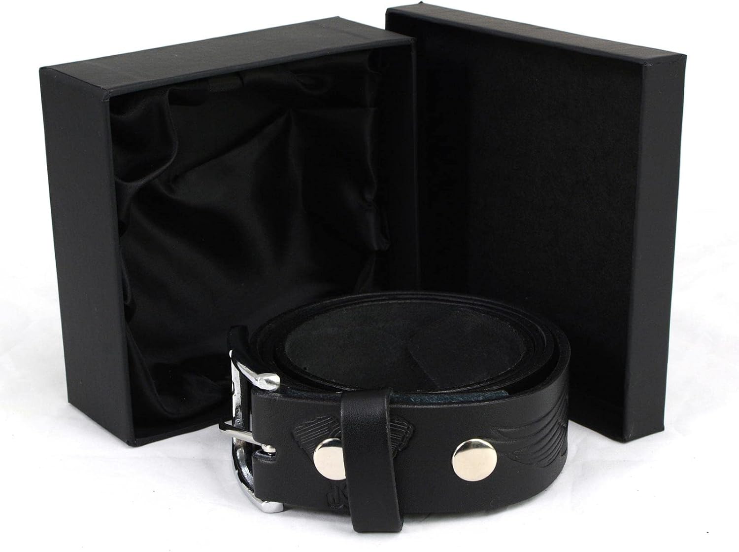 Milwaukee Leather MP7122 Men's Engine Block & Wings - Black Leather Belt w/Interchangeable Buckle - 1.5 inches Wide