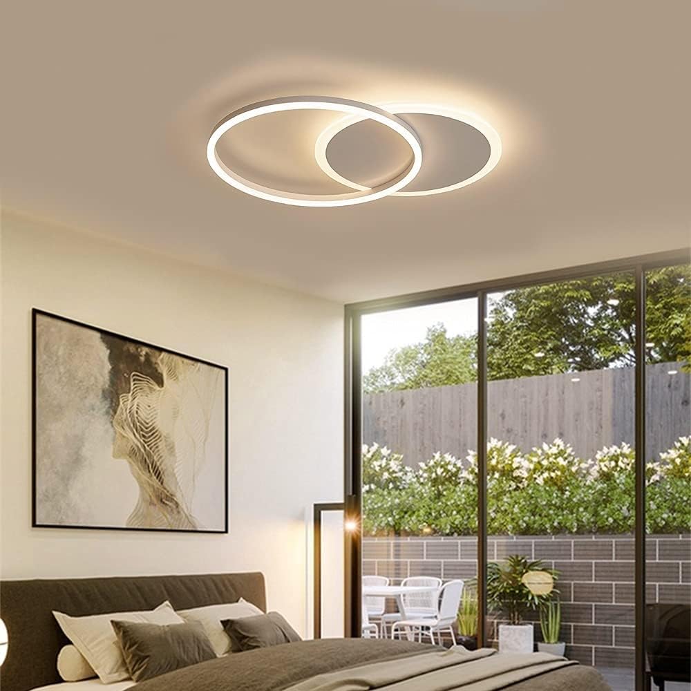 Plafoniera LED Soffitto Dimmerabile 3000K-6000K, Lampadario Soggiorno, 36W 3600lm Alluminio, Camera da Letto con Telecomando, Salone da Due Cerchi