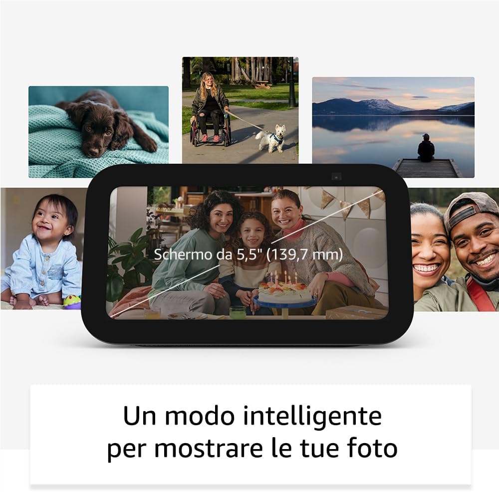 Echo Show 5 (Ultimo modello) | Antracite + OSRAM SMART+ Presa intelligente con Matter, compatibile con Alexa - Kit di base per Casa Intelligente
