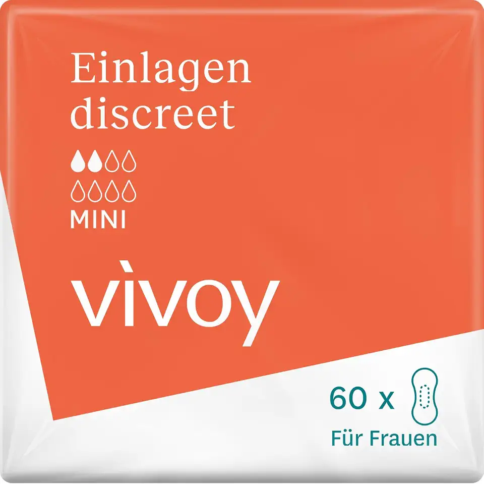 Vivoy Discreet Mini - 60 Einlagen im Monatspaket (6 x 10 Stück) - bei leichter Blasenschwäche und Inkontinenz - Hygieneeinlagen für Frauen einzeln verpackt
