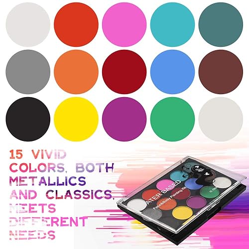 Miniatura 2 de Kit de pintura facial, 15 colores vibrantes, no tóxico, lavable, maquillaje para niños y adultos, a base de agua, Halloween, fiesta, cosplay,