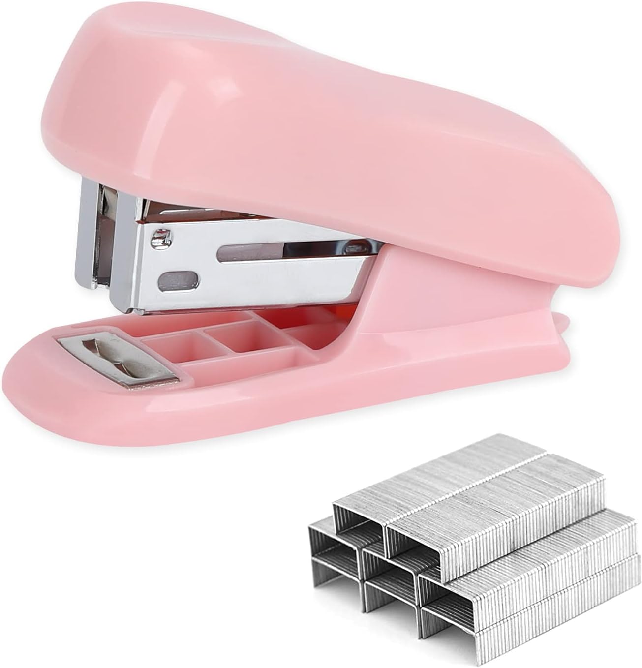 Grapadora Portátil de Sobremesa,Grapadora Manual de Tiras, Mini Grapadora Antibacteriana con Agarre Ergonómico para la Oficina, el Hogar y la Escuela (Rosa)