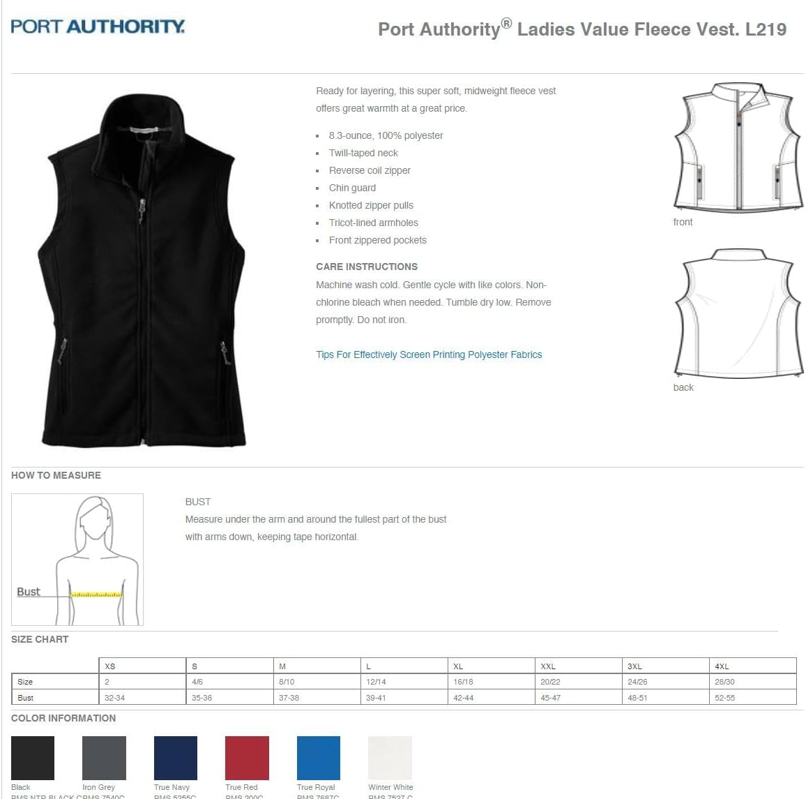 INK STITCH Women L219 Custom Embroidery Add Logo Texts Personalized Fleece Vests