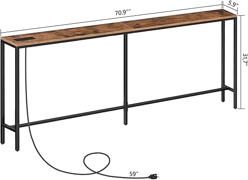 Miniatura 3 de Mesa consola delgada con tomas de corriente, mesa de sofá estrecha de 70.9 pulgadas, mesa detrás del sofá con estación de carga, mesa de pasillo de