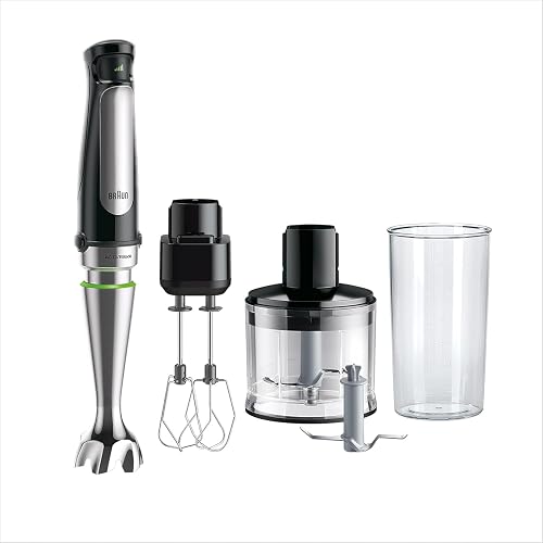 Braun MultiQuick 7 - Hand Blender with SplashControl Technology, ActiveBlade System for Hard Foods, Precise Speed Selection, 500mL Chopper, Double Beater, 600mL Beaker, 1000W, Black (MQ7035XBI) - 1