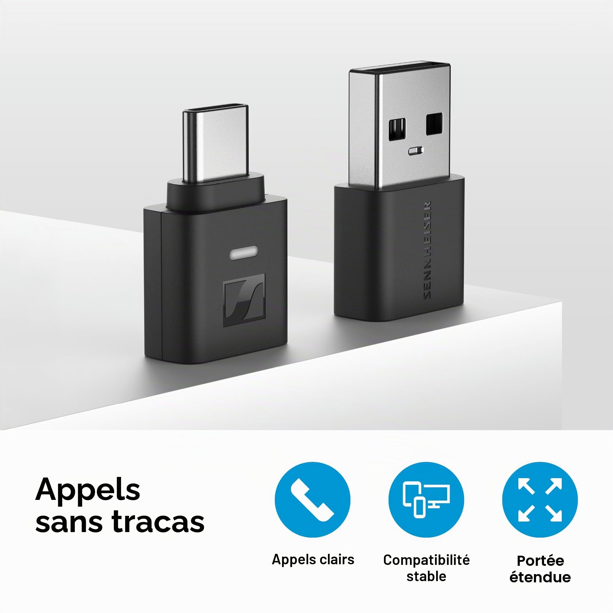 Sennheiser BTD 700 Dongle USB Bluetooth – aptX Lossless, Auracast, émetteur Audio Plug & Play pour Casque et Haut-parleurs – Latence Ultra-Faible, Compatible Bluetooth 5.4, USB-C et USB-A
