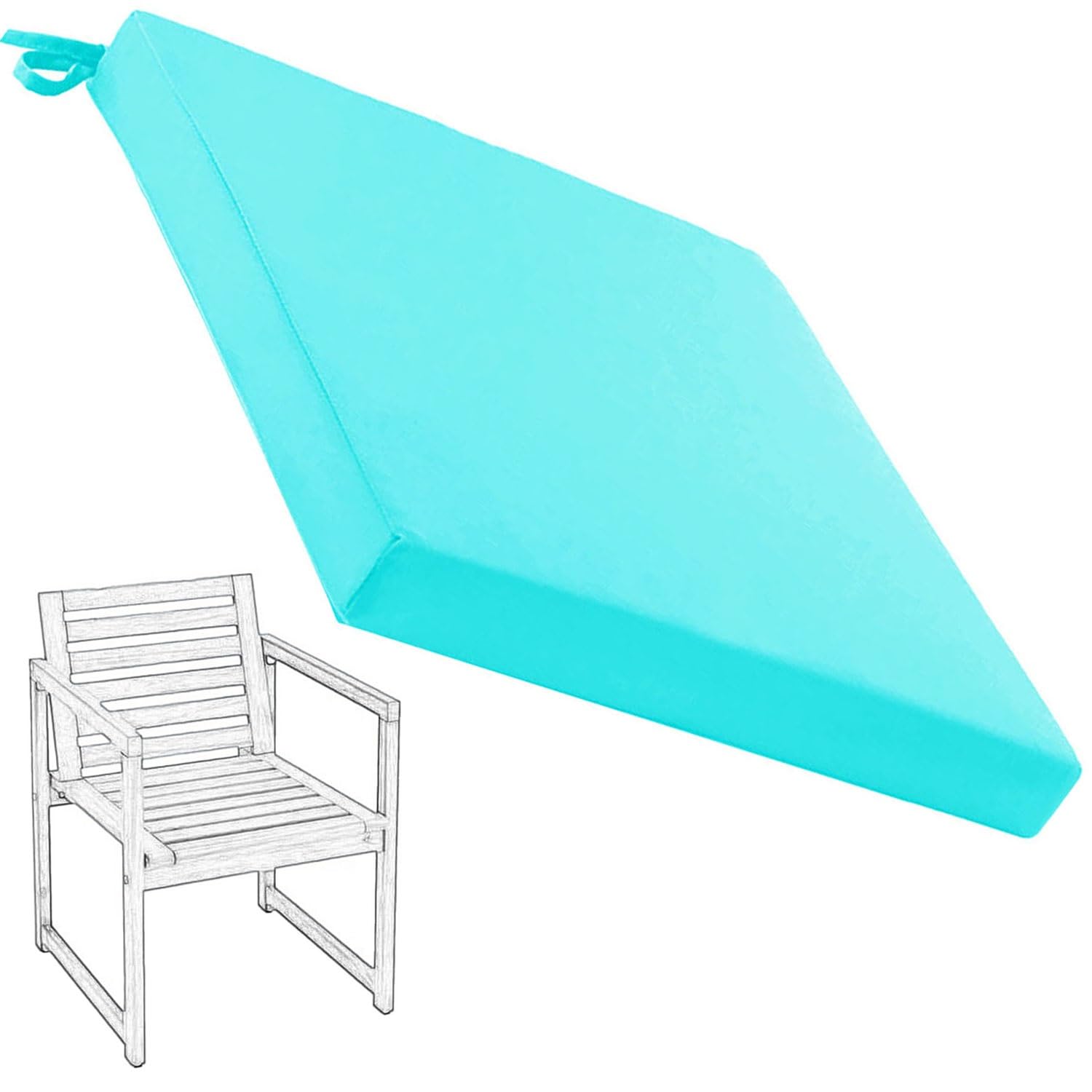Hoowarm Waterdichte stoelkussens met banden, 40x40, 47x41, 50x50, 60x60 cm vierkante zitkussens buiten, voor eetkamer, kantoor, terras en tuinmeubilair, afneembaar(Green,35x35x8cm)