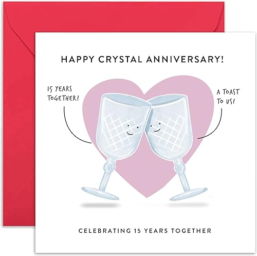 Old English Co - Tarjeta de felicitación de aniversario de boda número 15 para marido y esposa bonita y divertida tarjeta de felicitación de