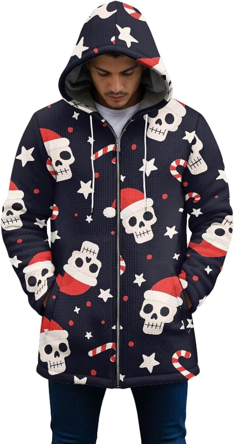 AFPANQZ Mens Long Cardigan Jackets Full Zip Fleece Lined Hoodies Warm Knitted Sweatshirt Hooded Coat with Pockets