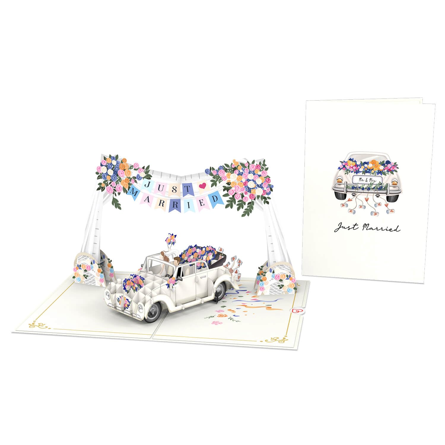 papercrush® Pop Up Card Wedding Car with Just Married Garland, Elegant 3D Wedding Card for Bride and Groom (Daughter in Law - Image 3