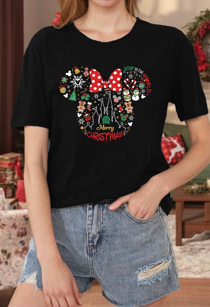 Christmas Shirts Womens Merry Christmas Shirt Santa Snowman Reindeer Graphic Tshirt Funny Xmas Holiday Vacation Tee Tops - Image 2