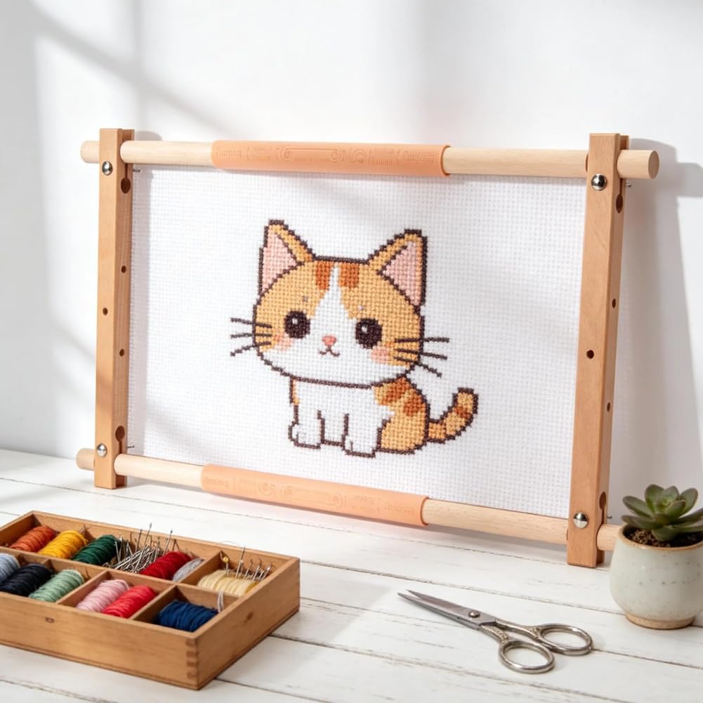 UNICRAFTALE 54.5cm Wooden Cross Stitch Scroll Frame Peach Puff Adjustable Wooden Needlework Holder Large Embroidery Frame for Tapestry Quilting Sewing Projects 21.5x12x0.9 Inch