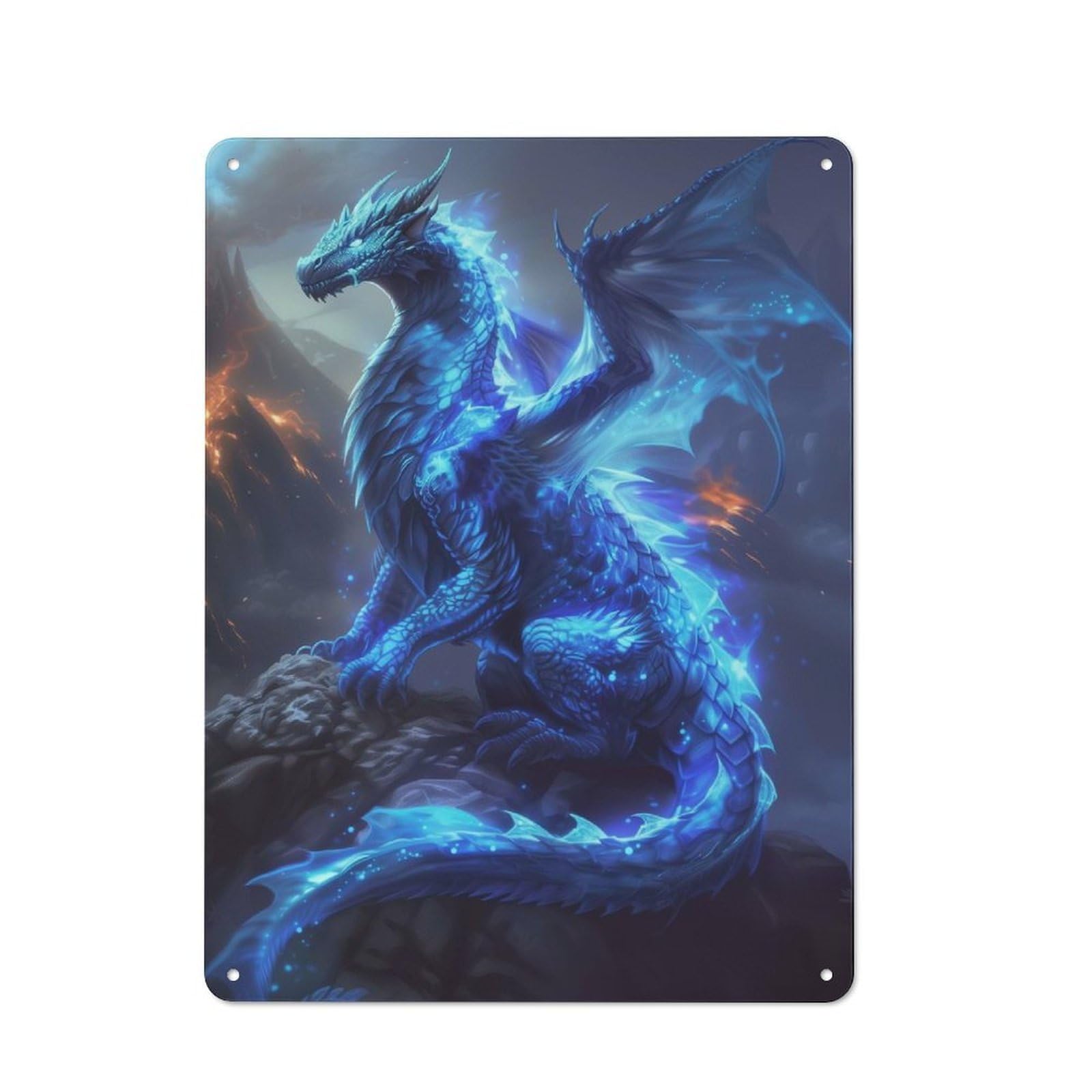 Junmoney Ethereal Blue Dragon Vintage Metal Sign 40X30cm For Lounge Or Reading Corner, For Garage, Workshop And Man Cave Decoration