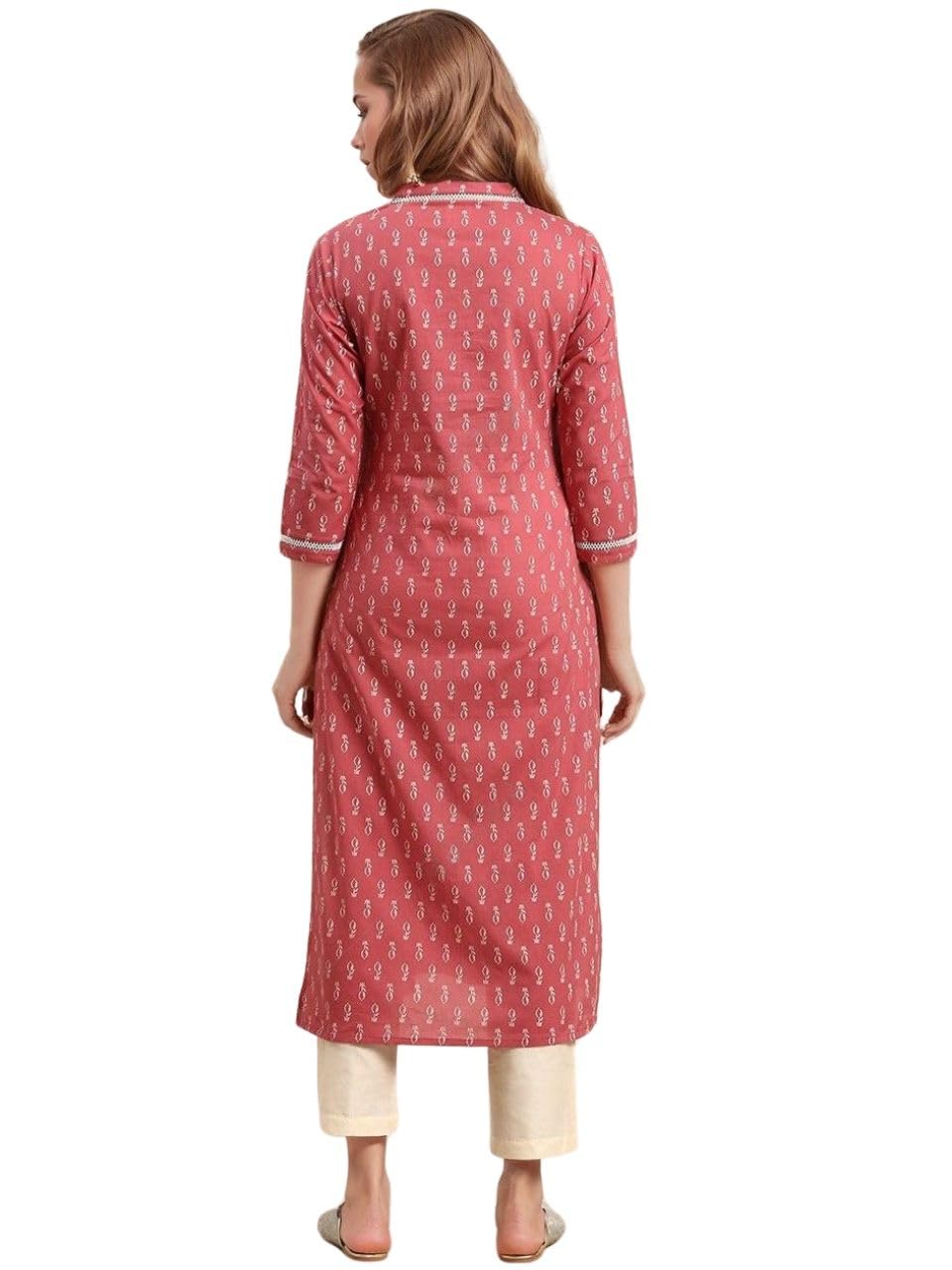 rytras Women's Rayon Floral Printed Straight Kurta(Peach,S)