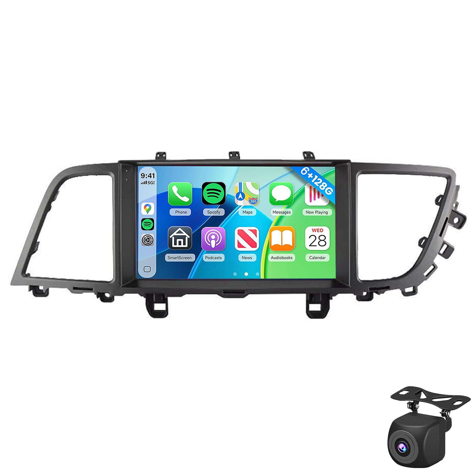 9-calowe Podwójne Radio Samochodowe Android Do Hyundai Genesis 2014-2016 Z Bezprzewodowym CarPlay I Android Auto Ekran Dotykowy Z Mirror Link/EQ/WiFi/SWC/Bluetooth, Kamera Cofania A(Color:4G 4G+64G)
