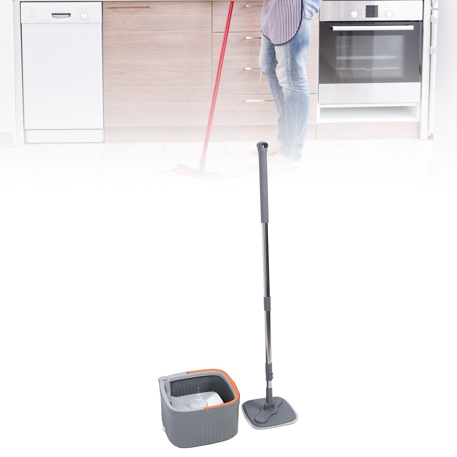 Juego de Cubos para fregona con 2 Piezas de paño, Herramienta de fregona de Microfibra giratoria de 360 ​​Grados, de fregado de Suelos Secos y húmedos para Uso