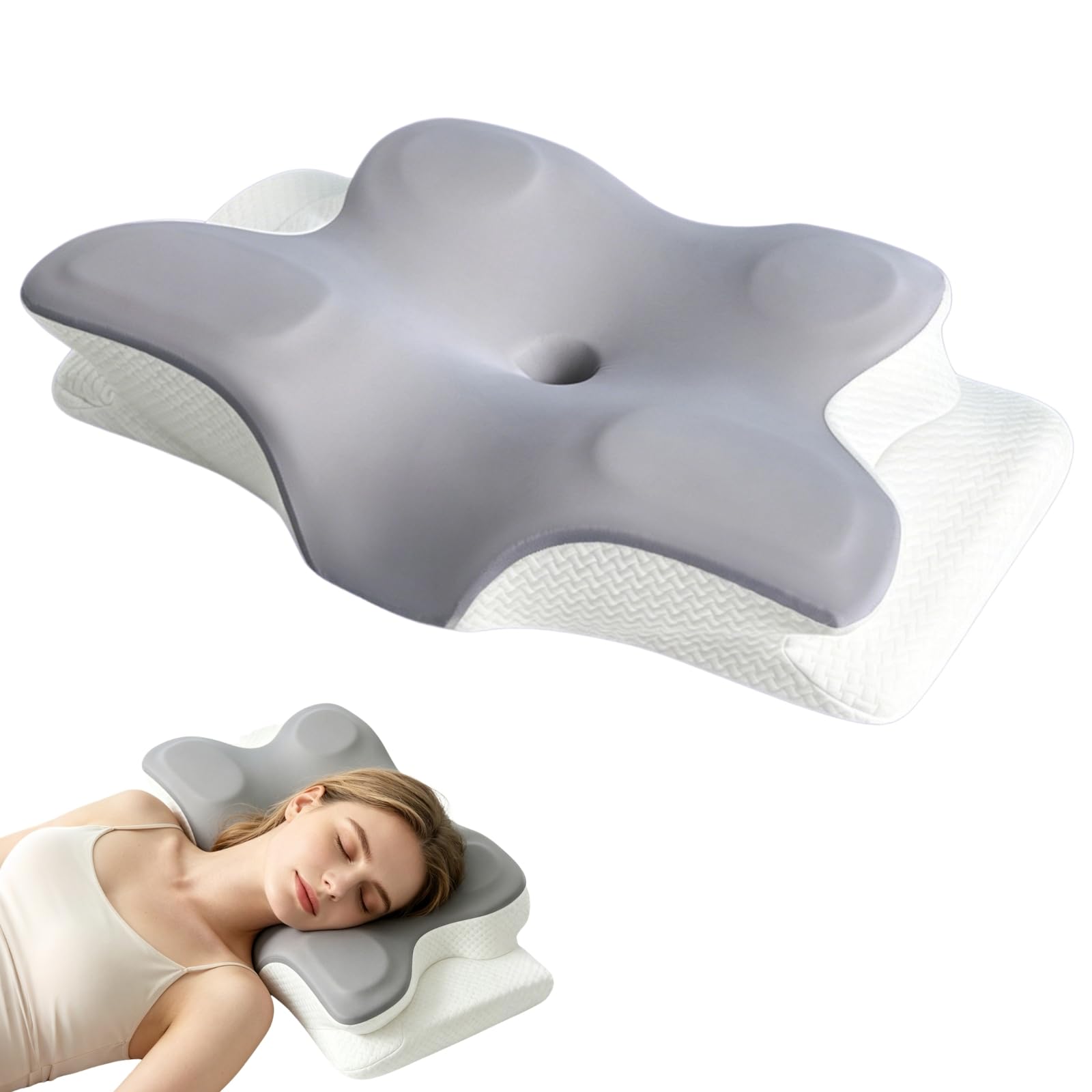 Cuscino Cervicale per Dormire in Memory Foam, 2 in 1 Cuscino Ortopedico Cervicale Ergonomico per Dolori al Collo e Alle Spalle,Adatto Per Chi Dorme Su Lati (Grigio)