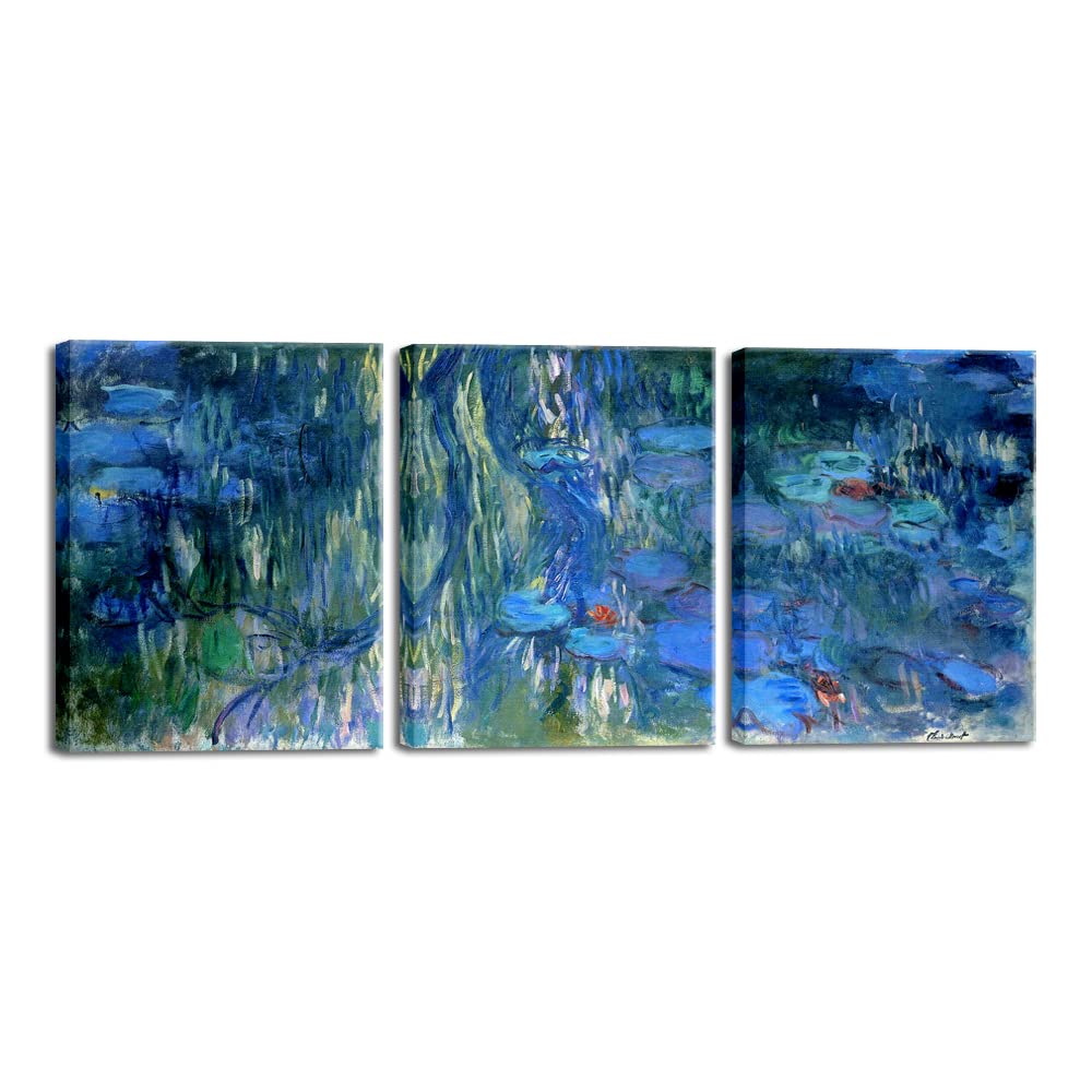 Wieco Art Canvas Print Water Lilies, Reflections of Weeping Willows by Claude Monet Oil Paintings Canvas Prints Picture Artwork on Canvas Wall Art for