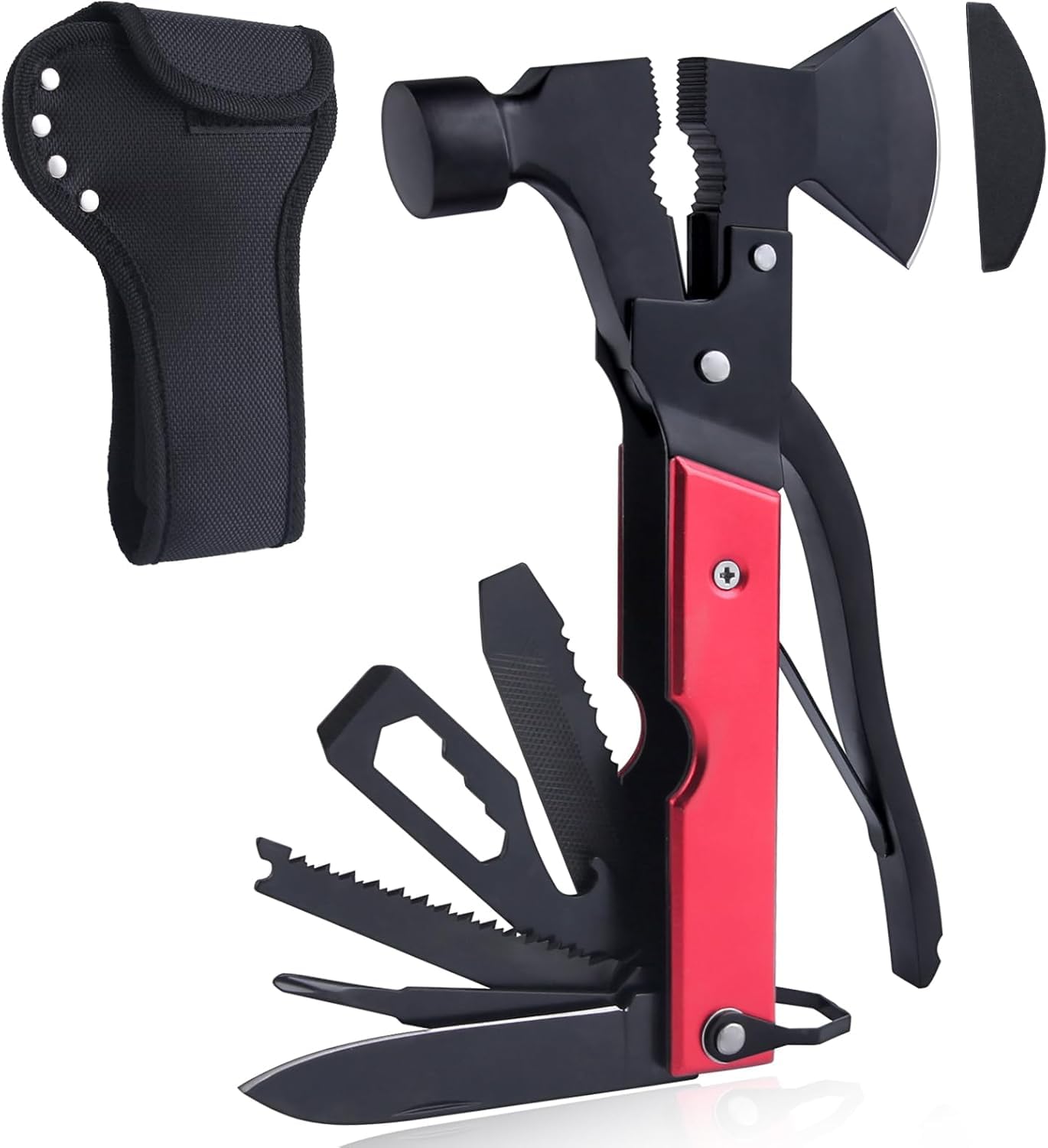 Axe Multitool 18 in 1, Handy All-in-One Tool for Men, Compact Camping Multi Tool with Belt Pouch, Screwdrivers, Can Opener, EDC Tools for Backpacking, Repairing, Survival and Emergency