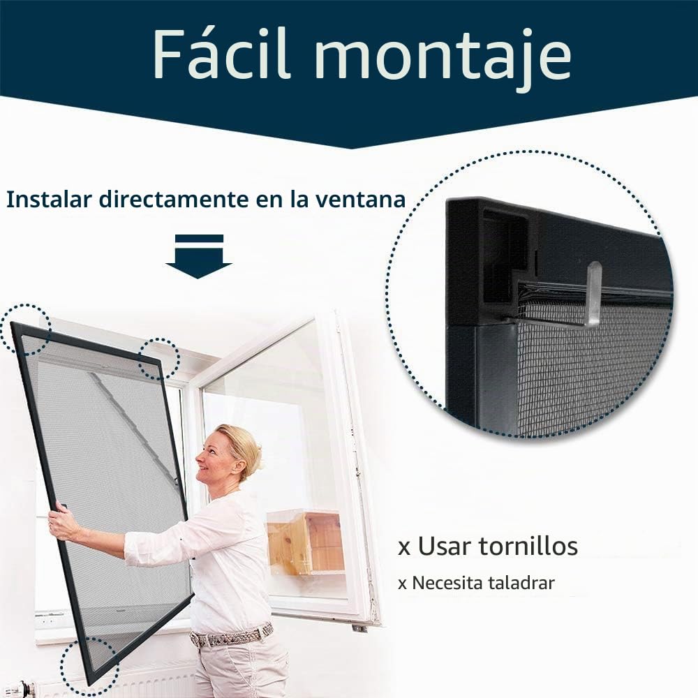 YUENFONG Mosquitera para ventana, protección contra insectos, puertas mosquiteras, marco de aluminio, sin taladrar ni atornillar (120 x 140 cm, antracita)