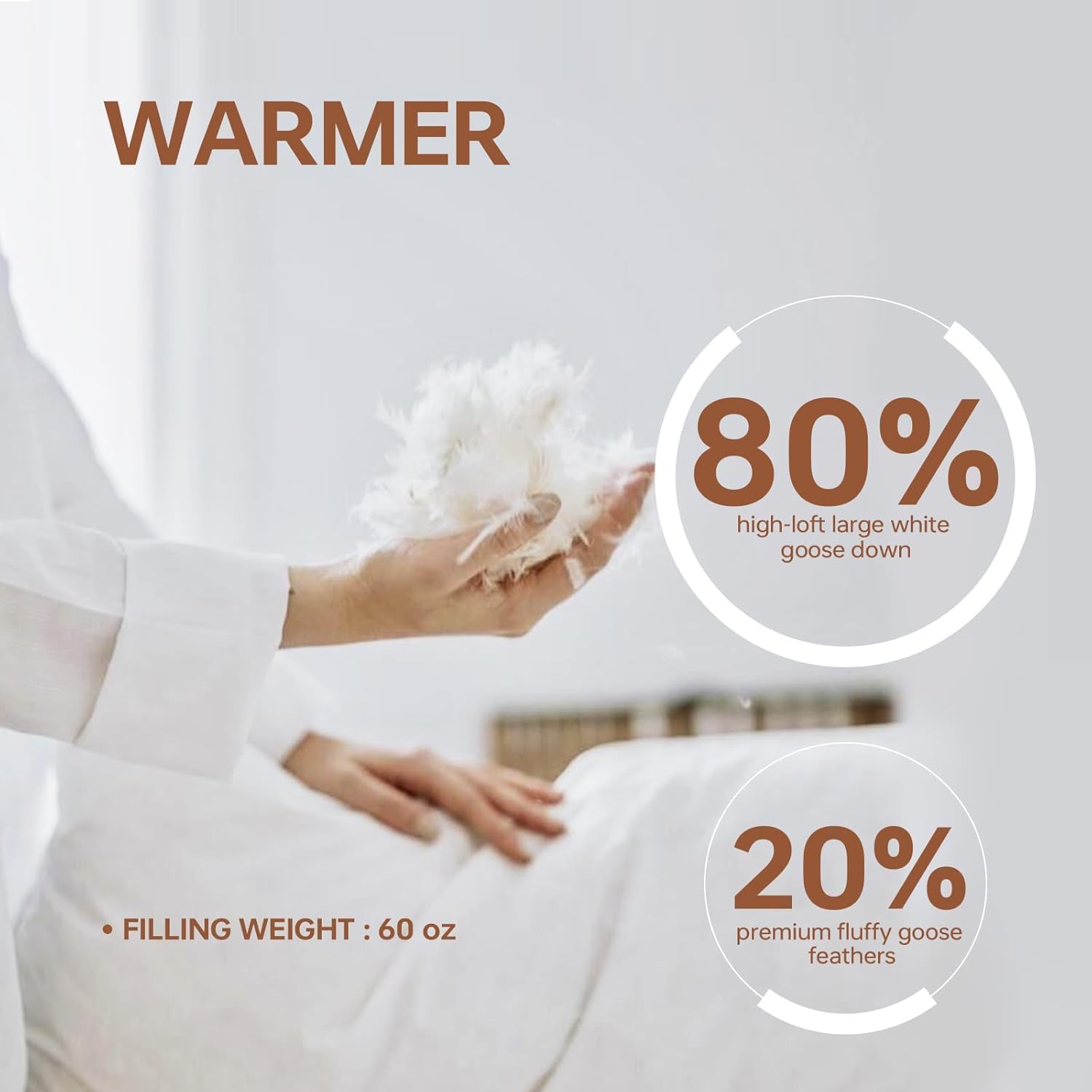 Goose Down Comforter King Size (106"x90") - Winter Weight Duvet Insert for Cold Seasons, 100% Cotton Shell, 750+ Fill Power, 60oz Fill Weight, Dimensional Design with Fluffy & Warm No Cold Spots