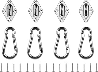 HOMPER M6 Pad Eye Plate and Carabiner Clips, Marine Hardware Staple Hook Loop, Heavy Duty Sun Shade Sail Stainless Steel Hardware Kit for Square, Rectangle, Sun Shade Sail Fixing Accessories