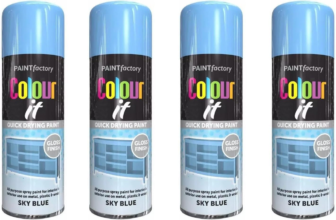 MIXEL Sky Blue Gloss Spray Paint, DIY Projects, Quick-Drying, Easy To Apply, Ideal For Crafts, Furniture, Metal, Plastic, Automotive, Suitable For Indoor And Outdoor Use, 400ml, (4 Pcs)