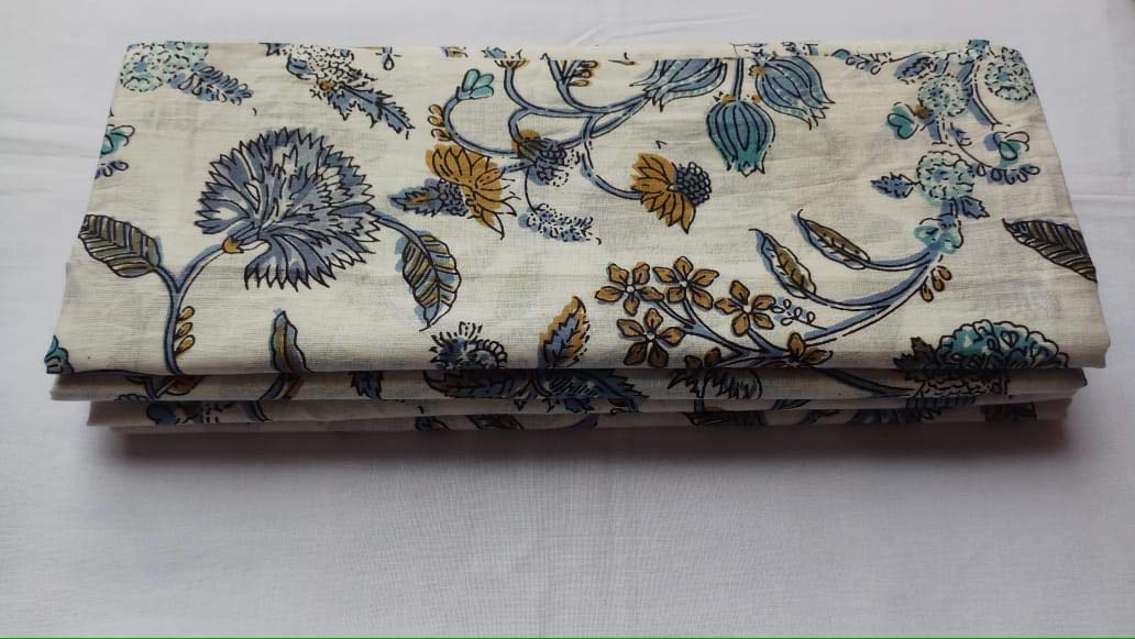 KALAP Floral Printed Cotton Cloth Materiel Kishori Blue Fabric Running Jaipuri Hand Block Printed Women Dress Material Kurtis Natural 44inch Inches Width 2.5 Meter,Same Color-image-22